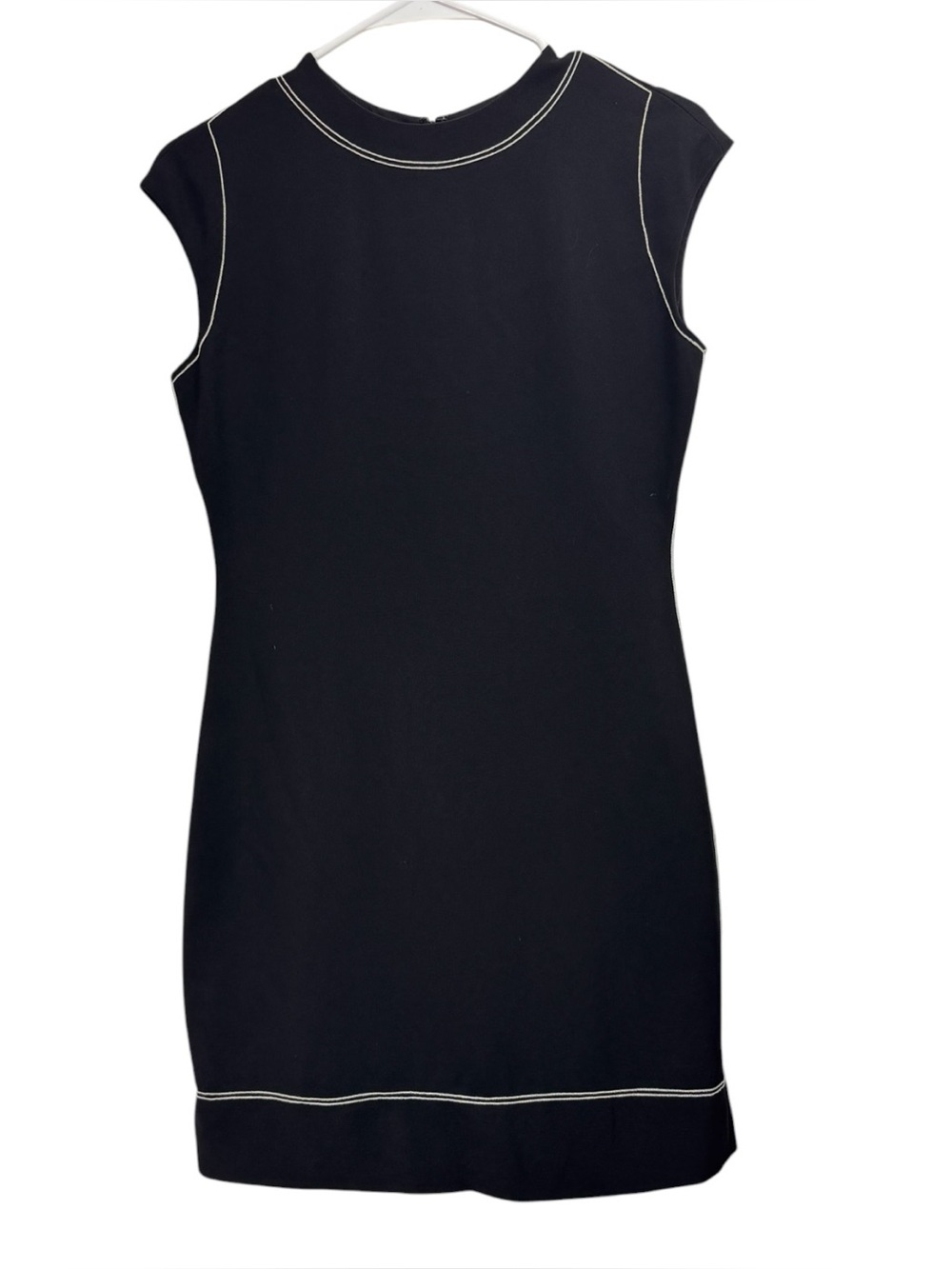 Theory Embroidered Shift Dress Admiral Crepe Black Size 4 Contrasting Stitch